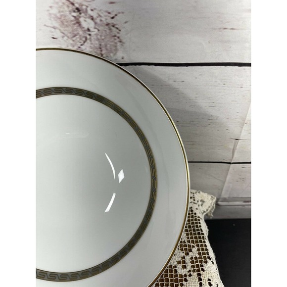 Noritake Japan Hartford 5944 China Round Serving Bowl Grey Gold Greek Key - Picture 4 of 7